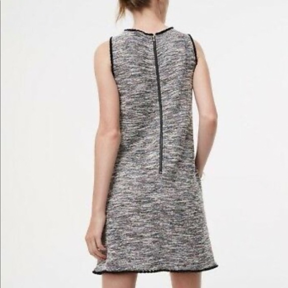 LOFT Black & White Tweed Shift Dress w/Fringe Trim - Picture 3 of 4